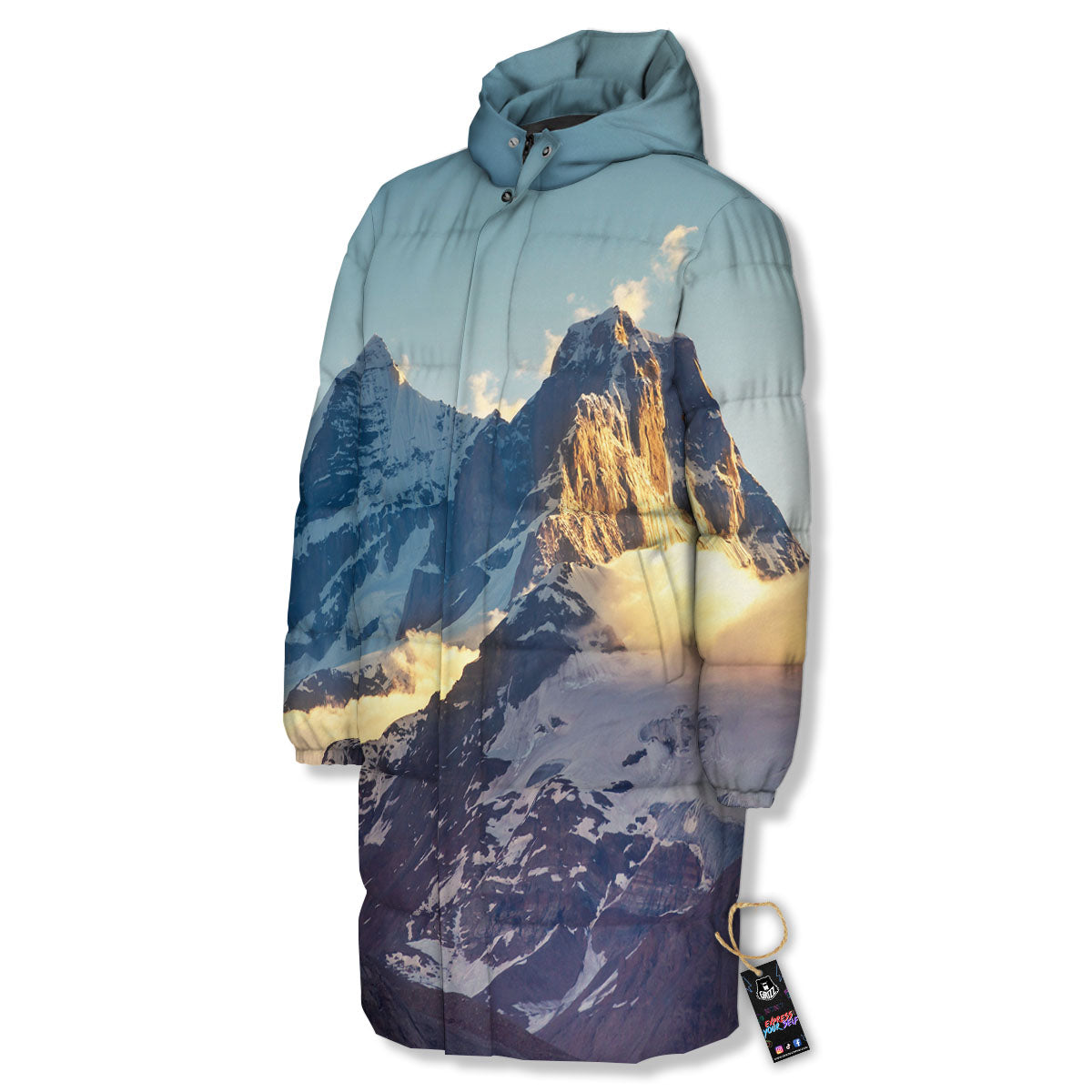 Himalayan Moutain Print Long Down Jacket-grizzshop