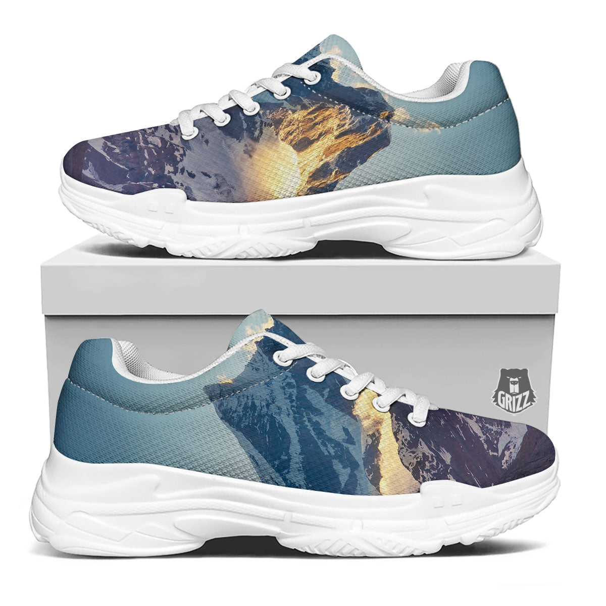 Himalayan Moutain Print White Chunky Shoes-grizzshop