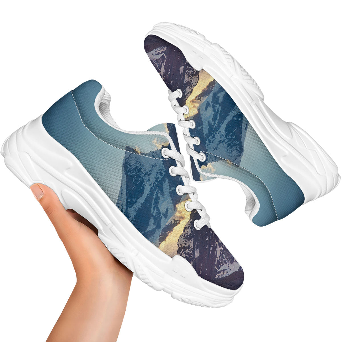 Himalayan Moutain Print White Chunky Shoes-grizzshop