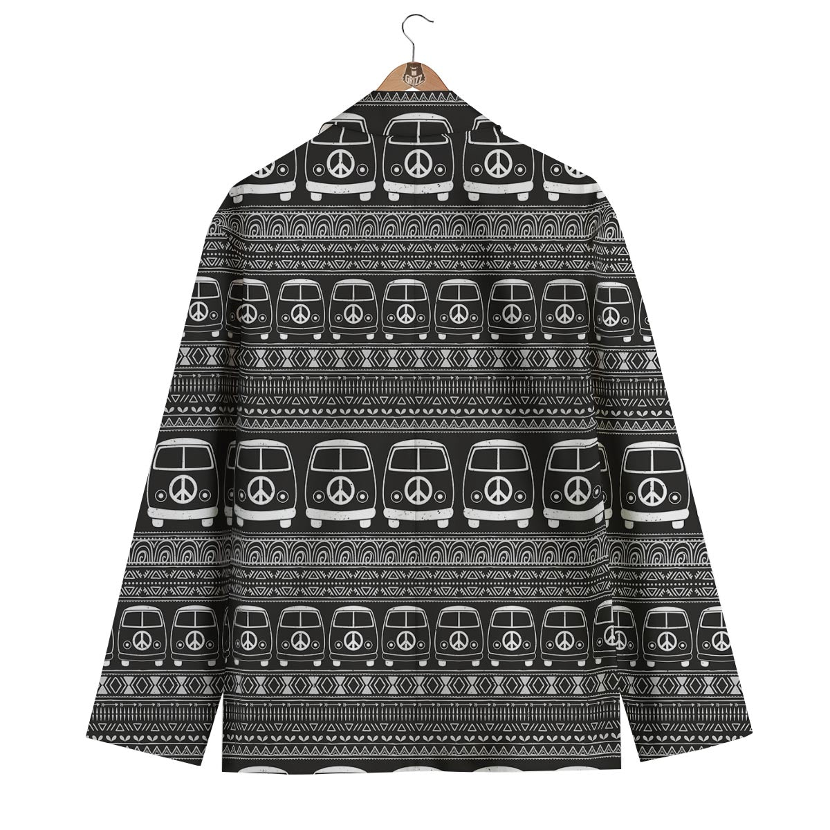 Hippie Aztec Van Peace Sign Pattern Print Men's Blazer-grizzshop