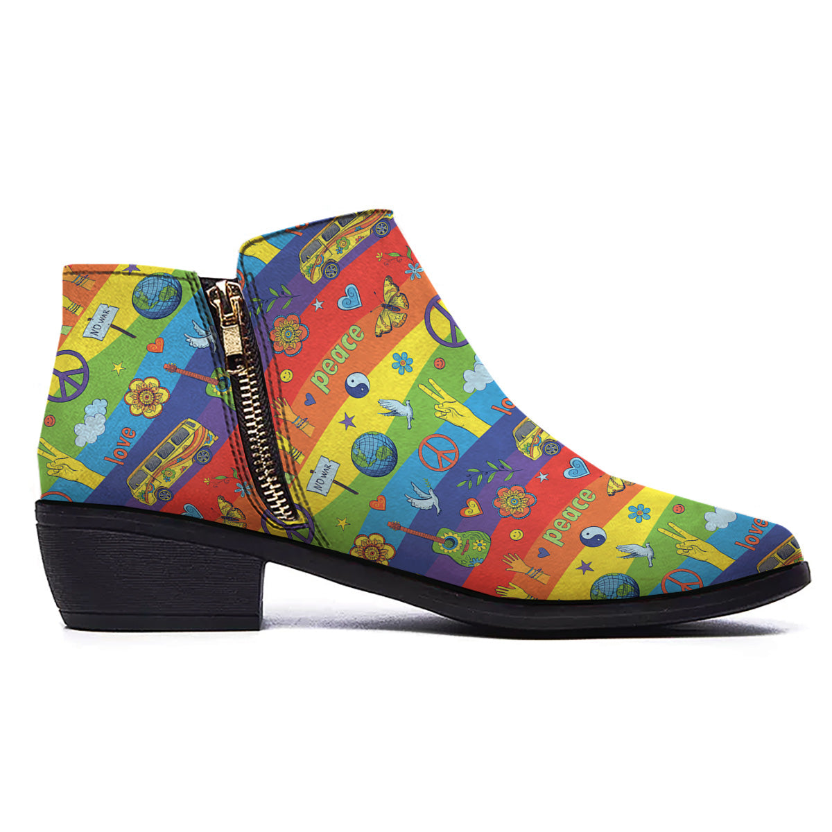 Hippie Drawing Psychedelic Wave Print Pattern Ankle Boots-grizzshop