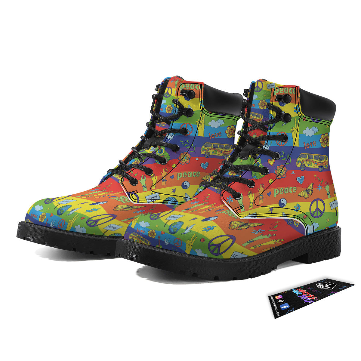Hippie Drawing Psychedelic Wave Print Pattern Boots-grizzshop