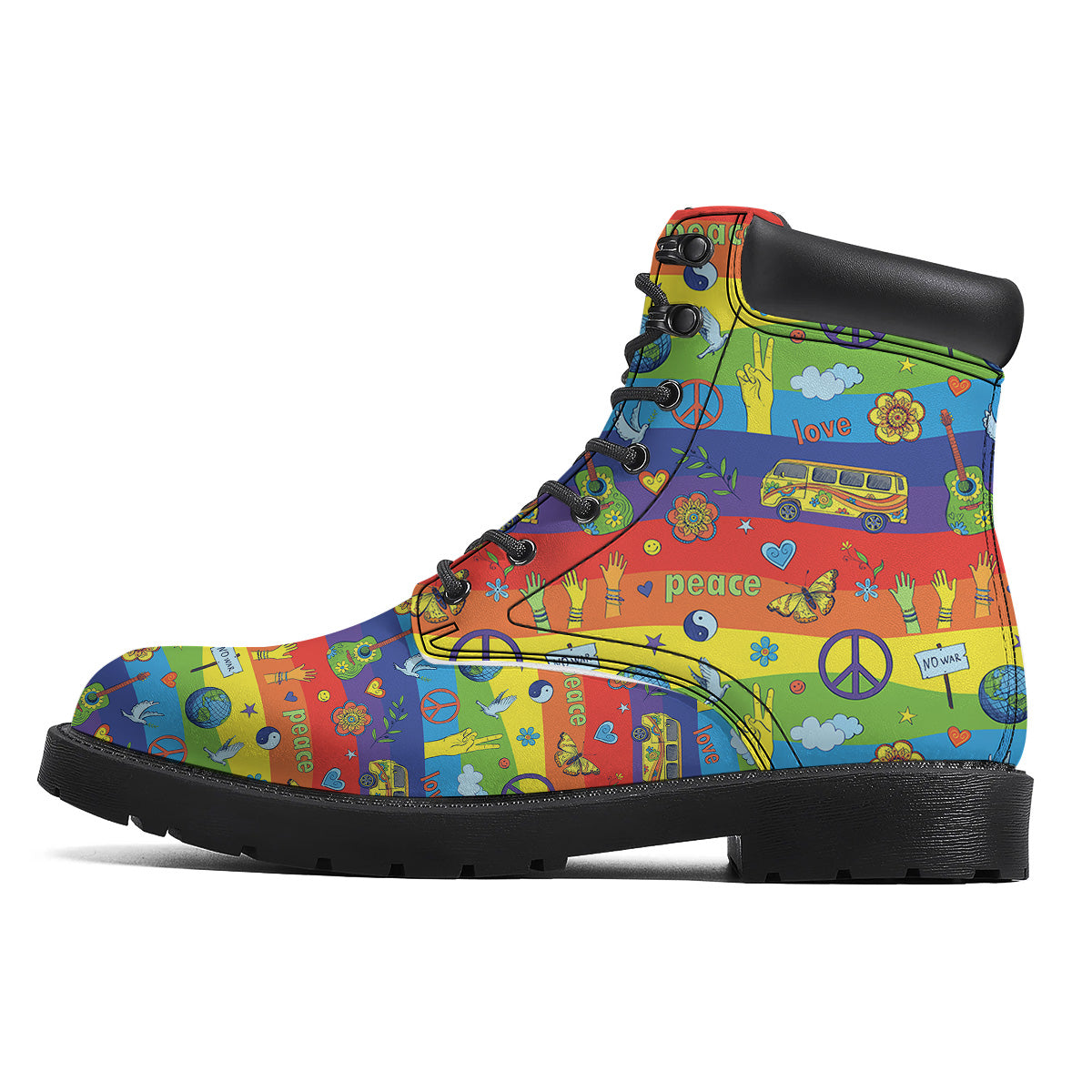 Hippie Drawing Psychedelic Wave Print Pattern Boots-grizzshop