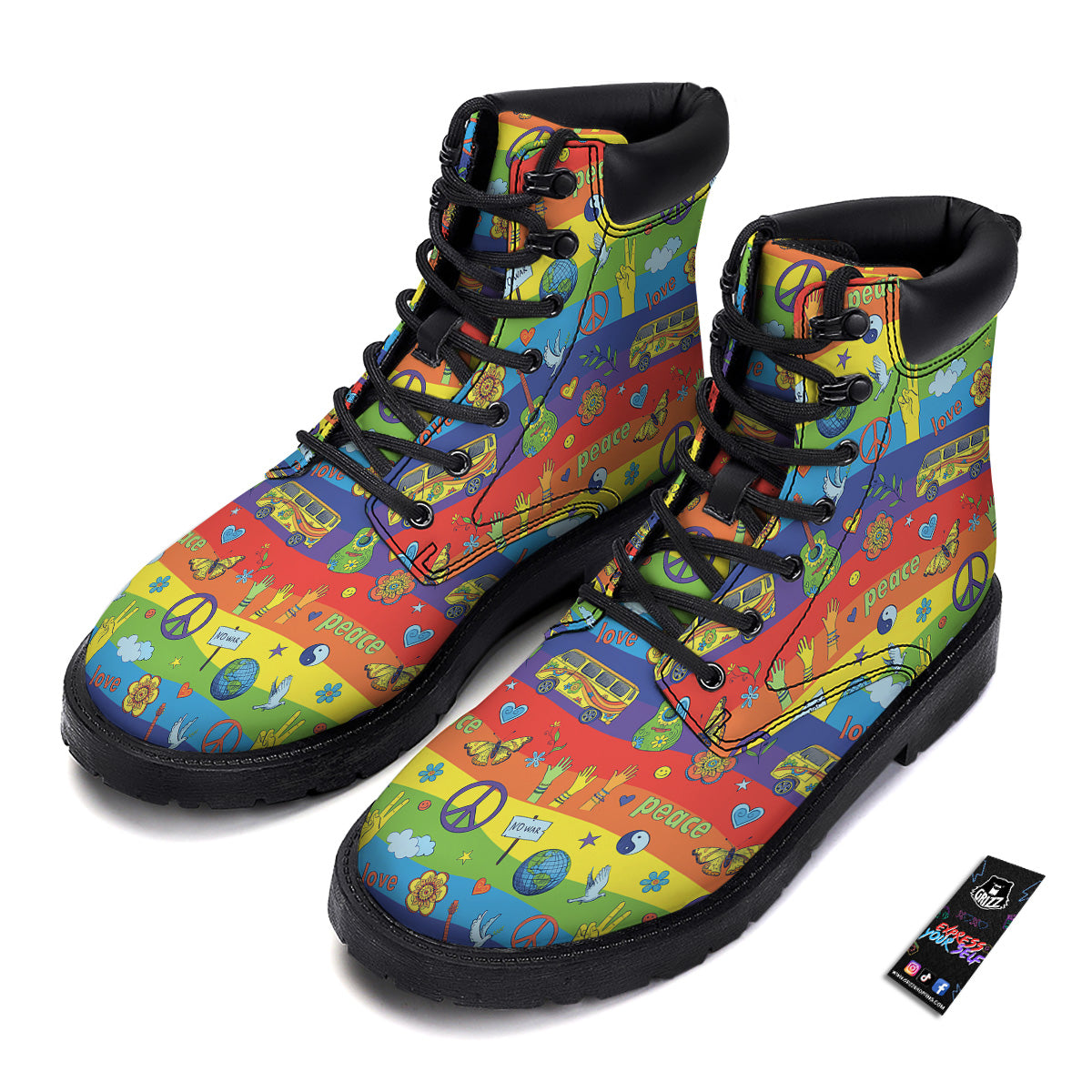 Hippie Drawing Psychedelic Wave Print Pattern Boots-grizzshop