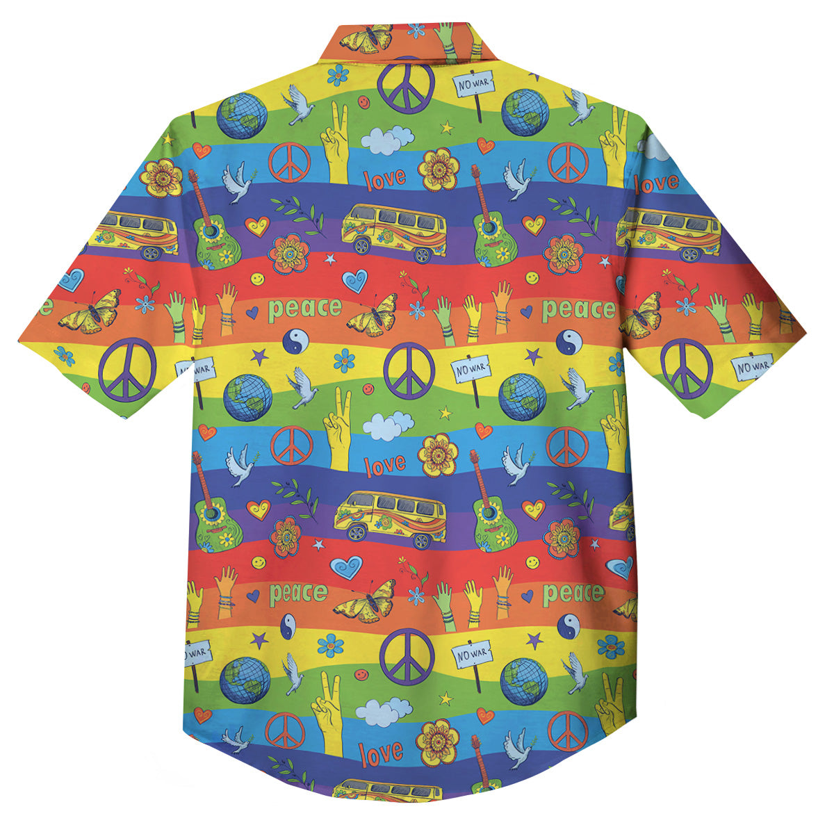 Hippie Drawing Psychedelic Wave Print Pattern Button Up Shirt-grizzshop