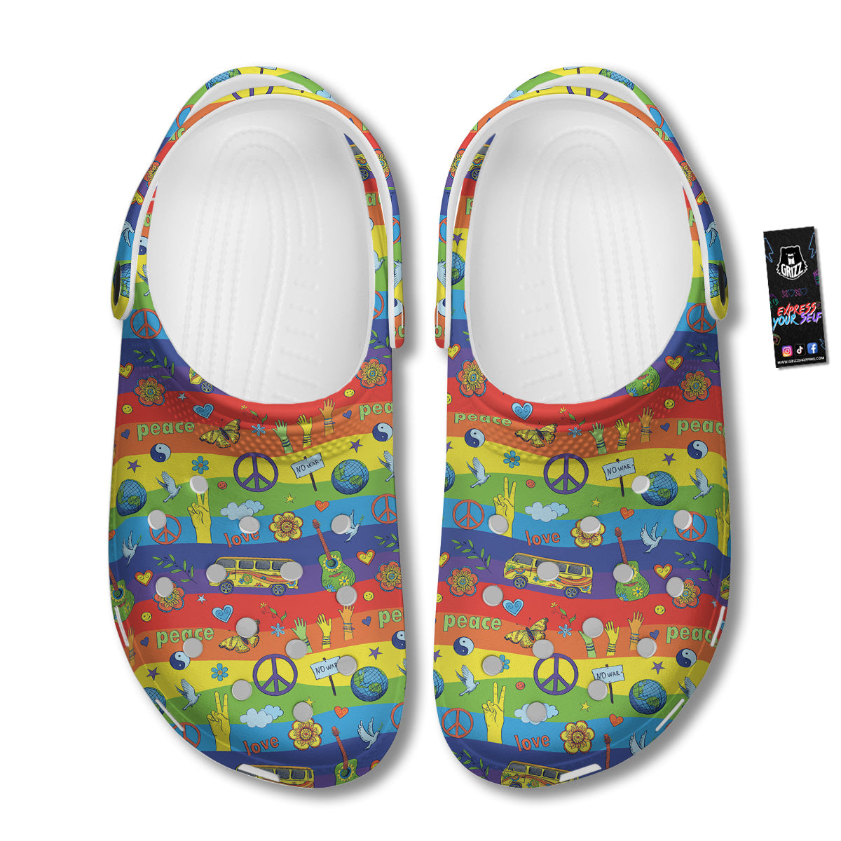 Hippie Drawing Psychedelic Wave Print Pattern Clog-grizzshop