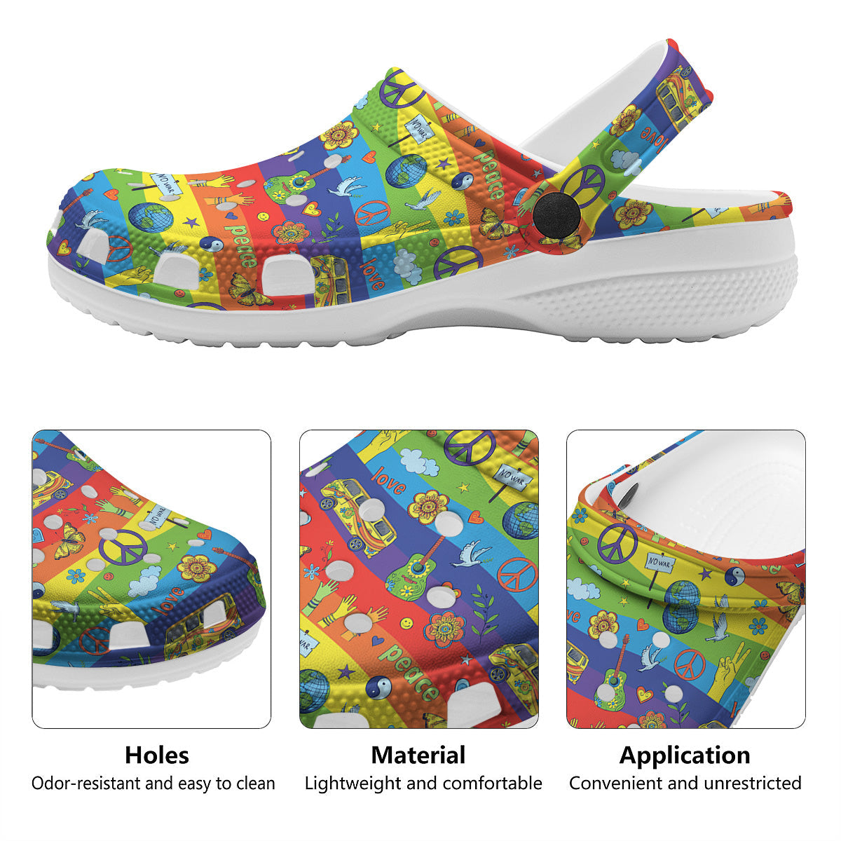 Hippie Drawing Psychedelic Wave Print Pattern Clog-grizzshop