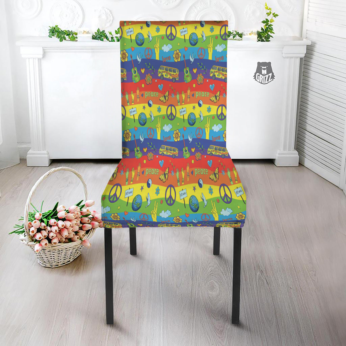 Hippie Drawing Psychedelic Wave Print Pattern Dining Chair Slipcover-grizzshop