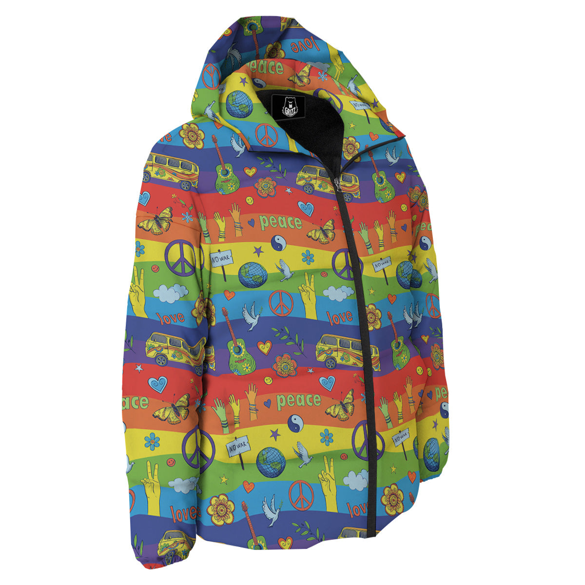 Hippie Drawing Psychedelic Wave Print Pattern Down Jacket-grizzshop