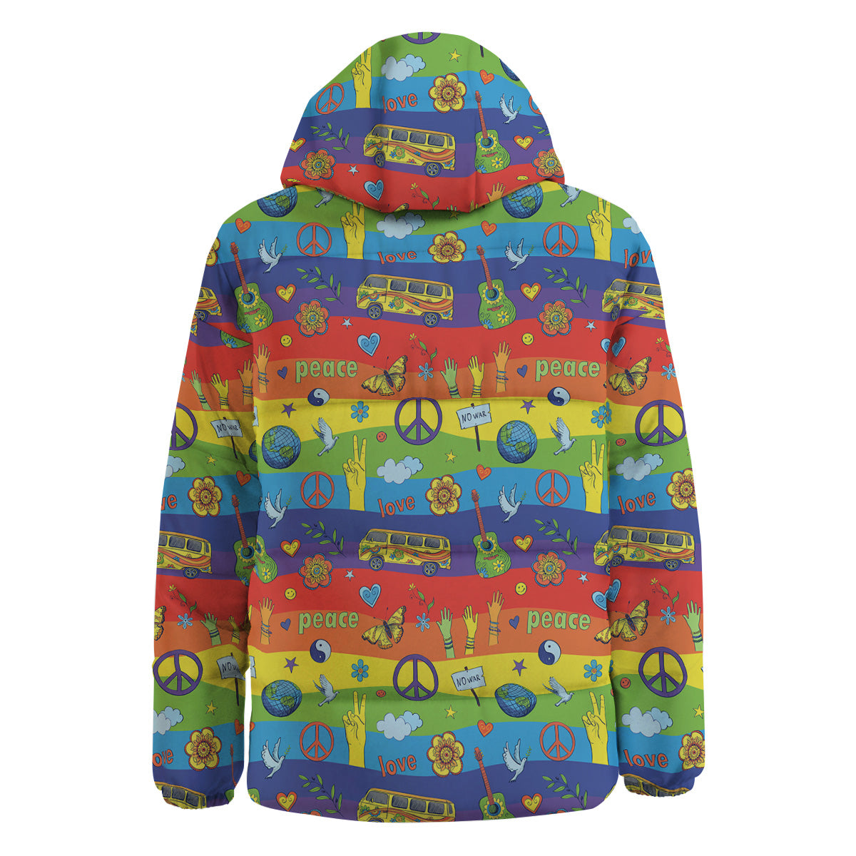 Hippie Drawing Psychedelic Wave Print Pattern Down Jacket-grizzshop
