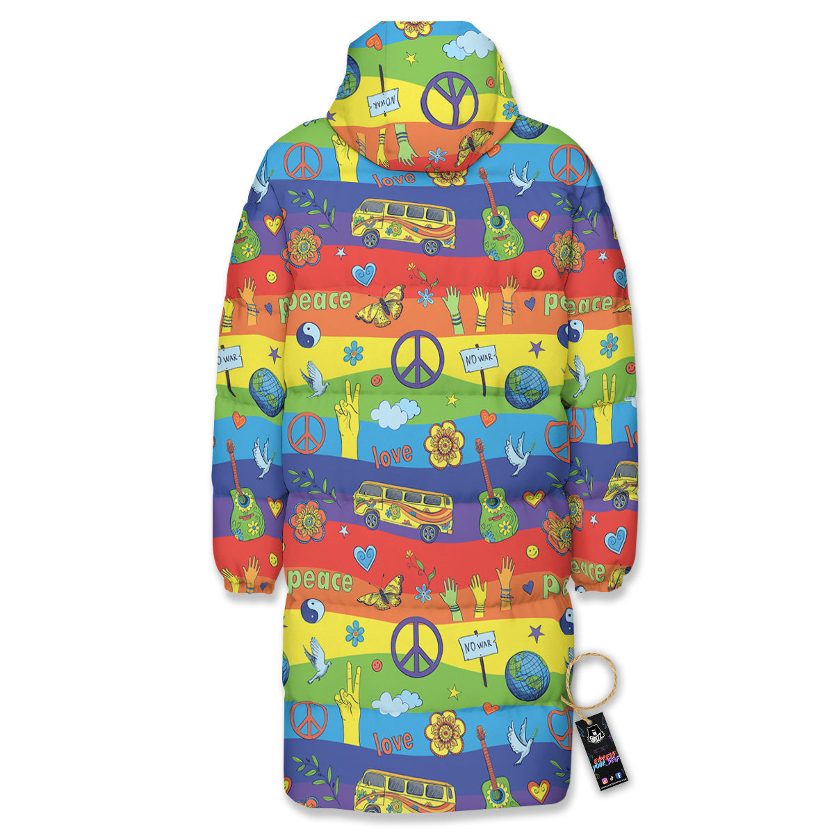 Hippie Drawing Psychedelic Wave Print Pattern Long Down Jacket-grizzshop