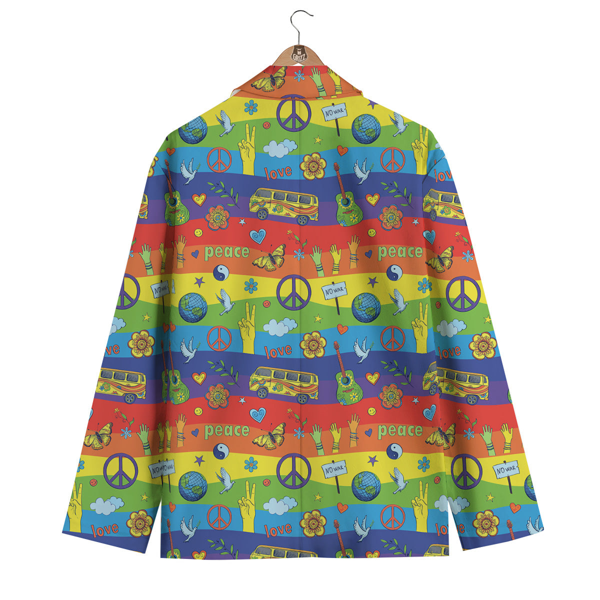 Hippie Drawing Psychedelic Wave Print Pattern Men's Blazer-grizzshop