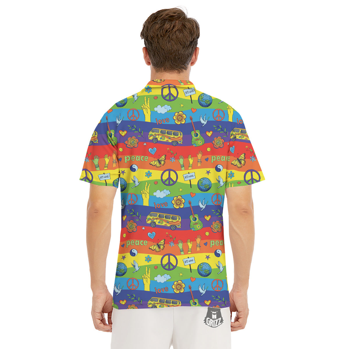 Hippie Drawing Psychedelic Wave Print Pattern Men's Golf Shirts-grizzshop