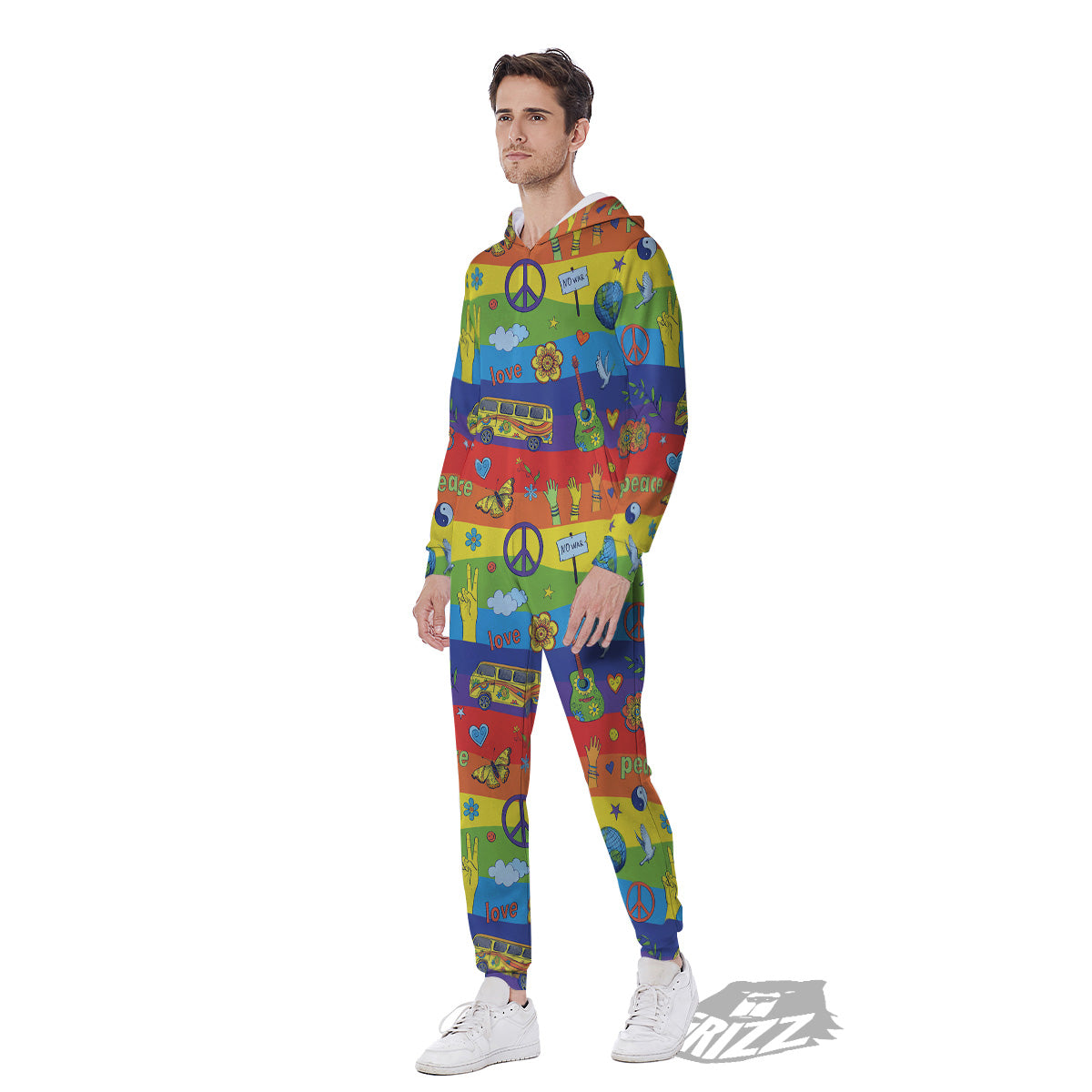 Hippie Drawing Psychedelic Wave Print Pattern Men's Jumpsuit-grizzshop