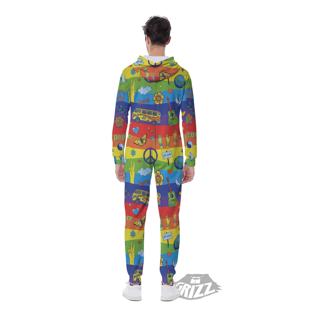 Hippie Drawing Psychedelic Wave Print Pattern Men's Jumpsuit-grizzshop