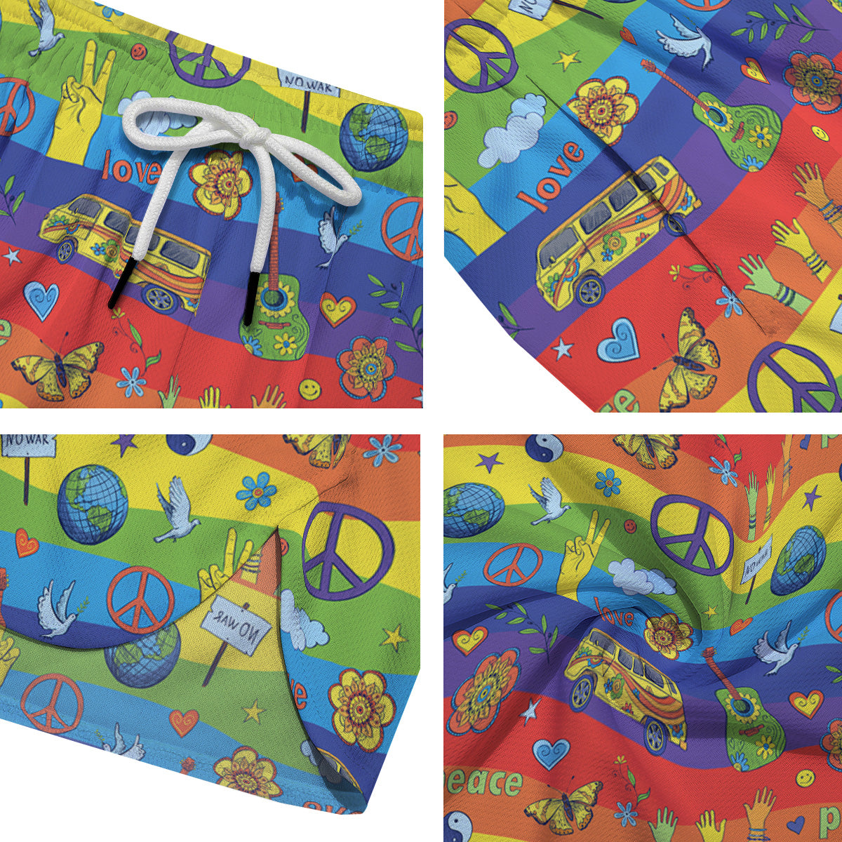 Hippie Drawing Psychedelic Wave Print Pattern Men's Running Shorts-grizzshop