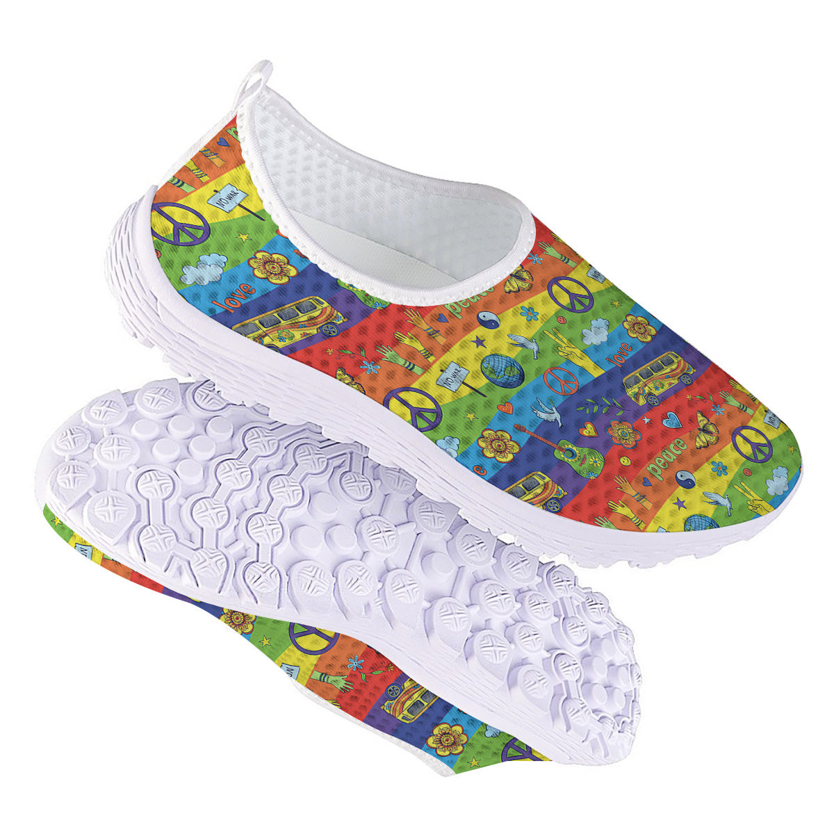 Hippie Drawing Psychedelic Wave Print Pattern Nurse Shoes-grizzshop