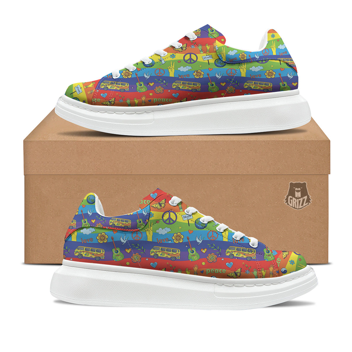 Hippie Drawing Psychedelic Wave Print Pattern Platform Shoes-grizzshop