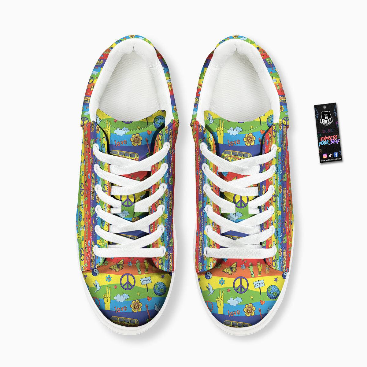Hippie Drawing Psychedelic Wave Print Pattern Platform Shoes-grizzshop