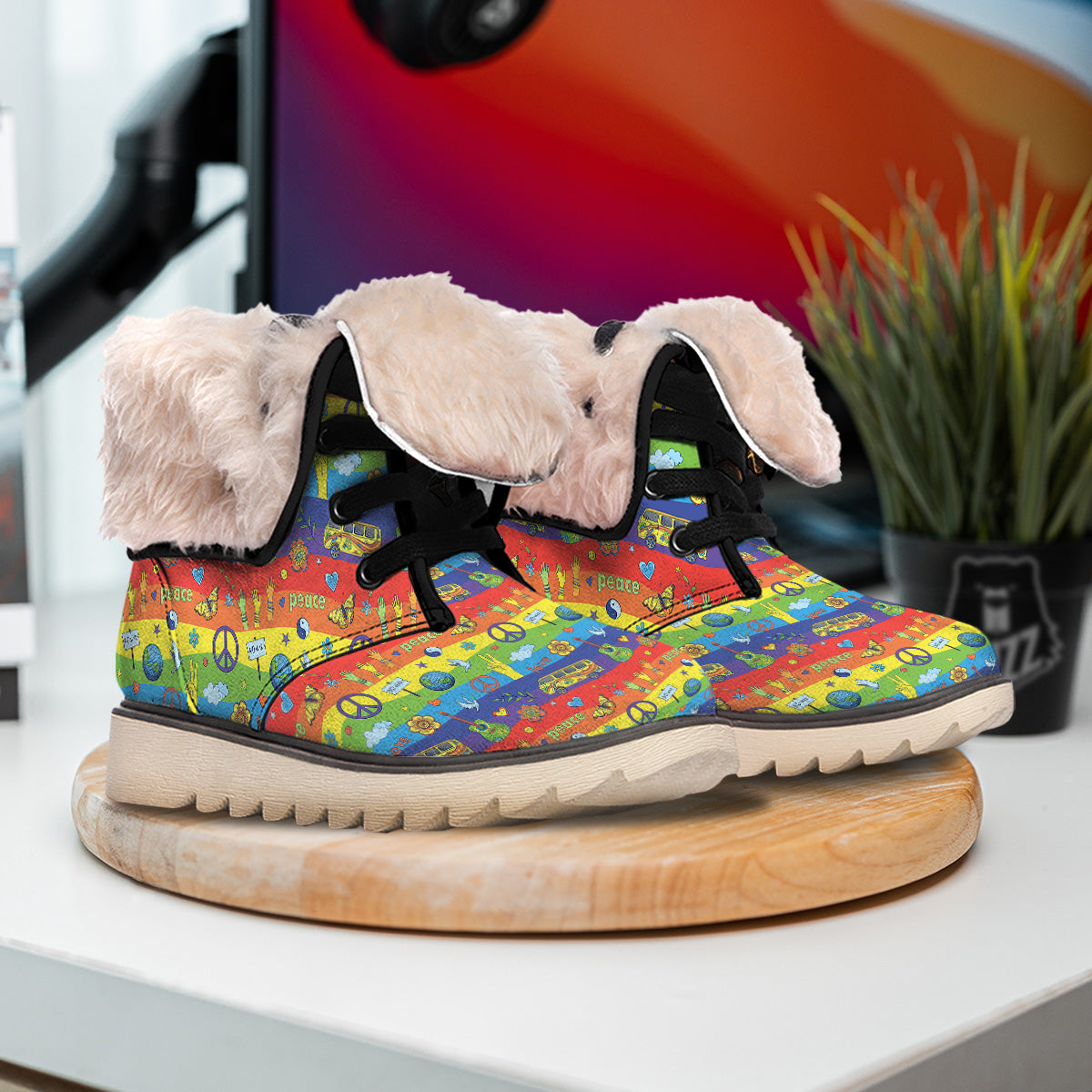 Hippie Drawing Psychedelic Wave Print Pattern Snow Boots-grizzshop