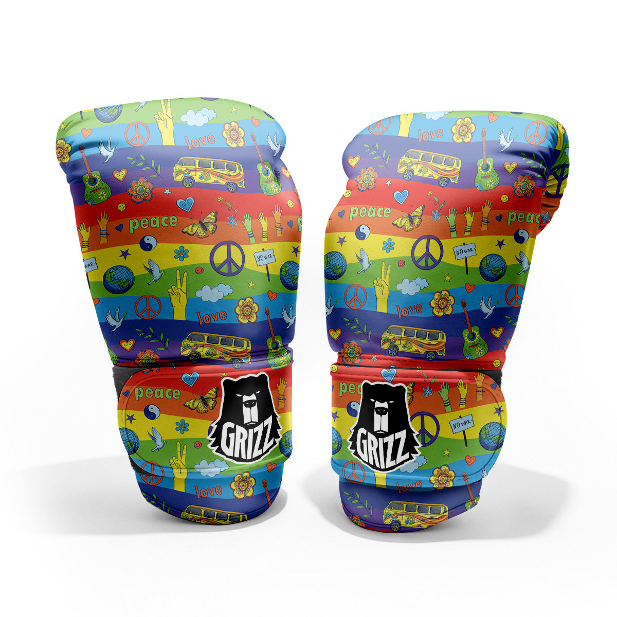 Hippie Drawing Psychedelic Wave Print Pattern Pro Boxing Glove
