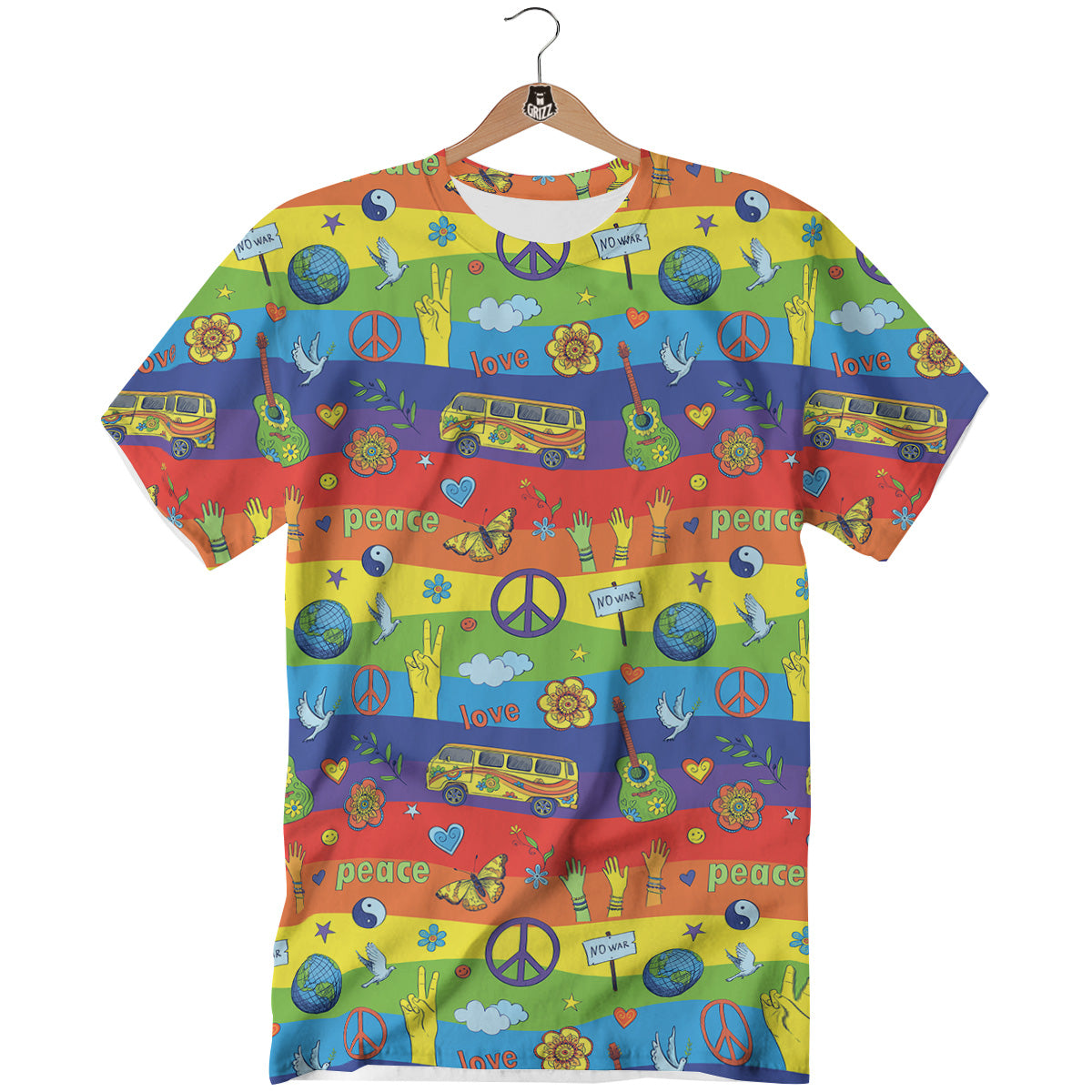Hippie Drawing Psychedelic Wave Print Pattern T-Shirt-grizzshop