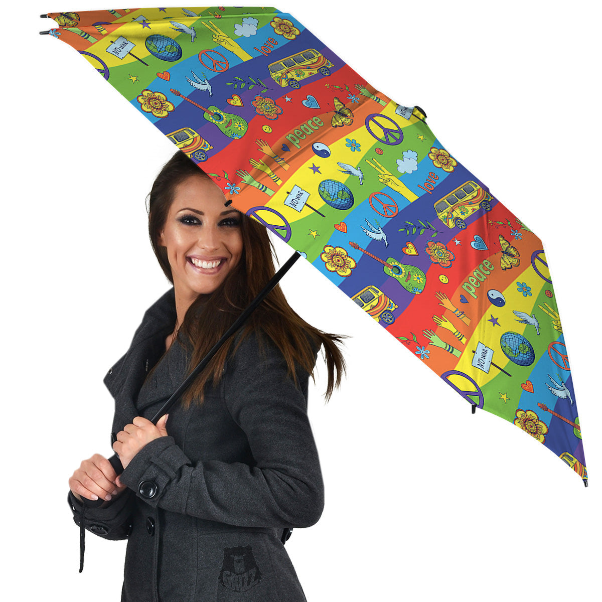 Hippie Drawing Psychedelic Wave Print Pattern Umbrella-grizzshop