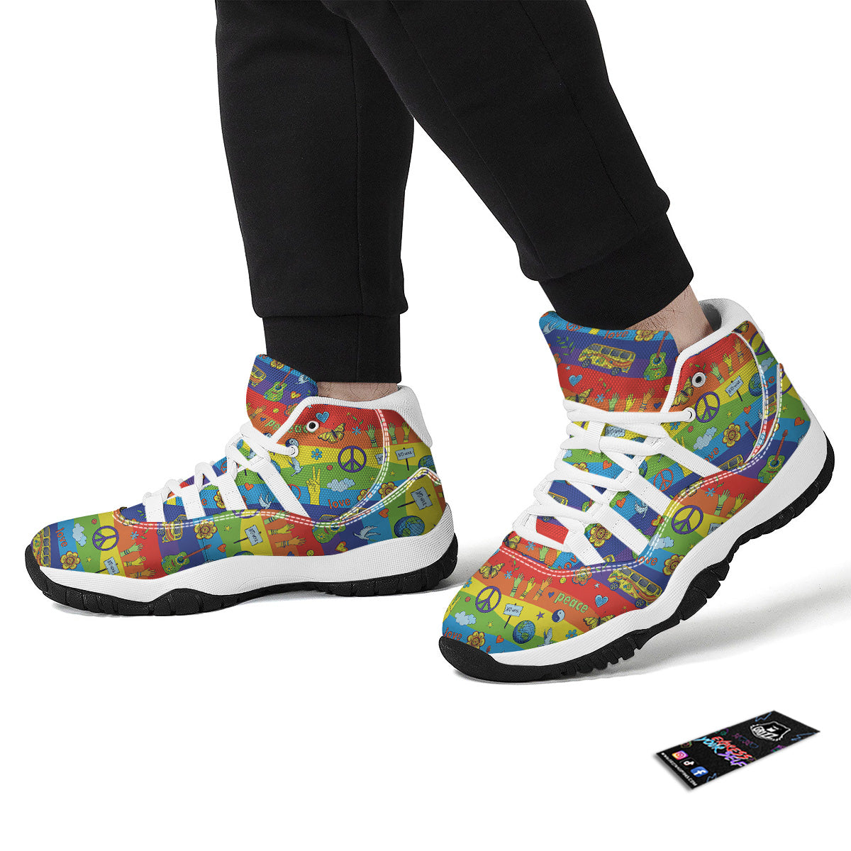 Hippie Drawing Psychedelic Wave Print Pattern White Bball Shoes-grizzshop