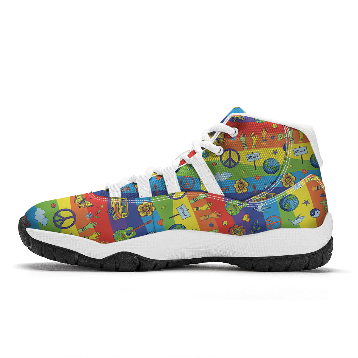 Hippie Drawing Psychedelic Wave Print Pattern White Bball Shoes-grizzshop