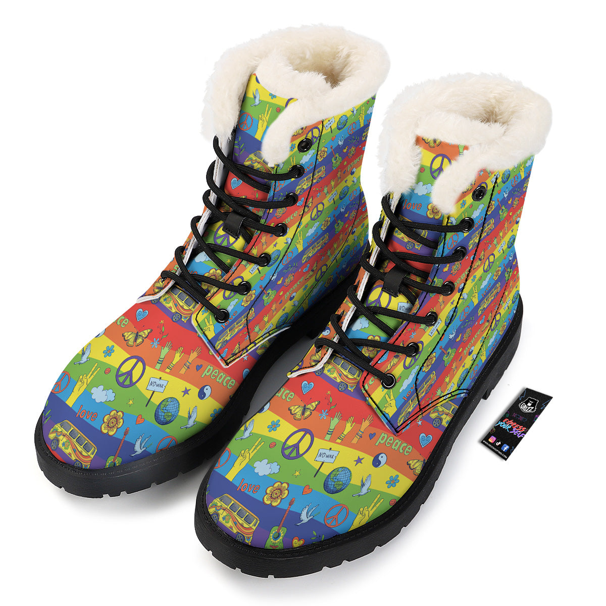 Hippie Drawing Psychedelic Wave Print Pattern Winter Boots-grizzshop