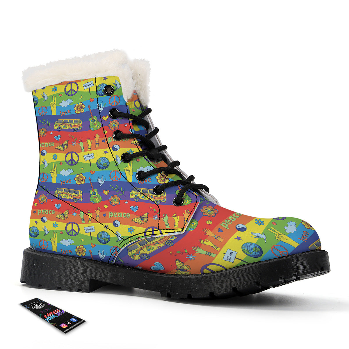 Hippie Drawing Psychedelic Wave Print Pattern Winter Boots-grizzshop