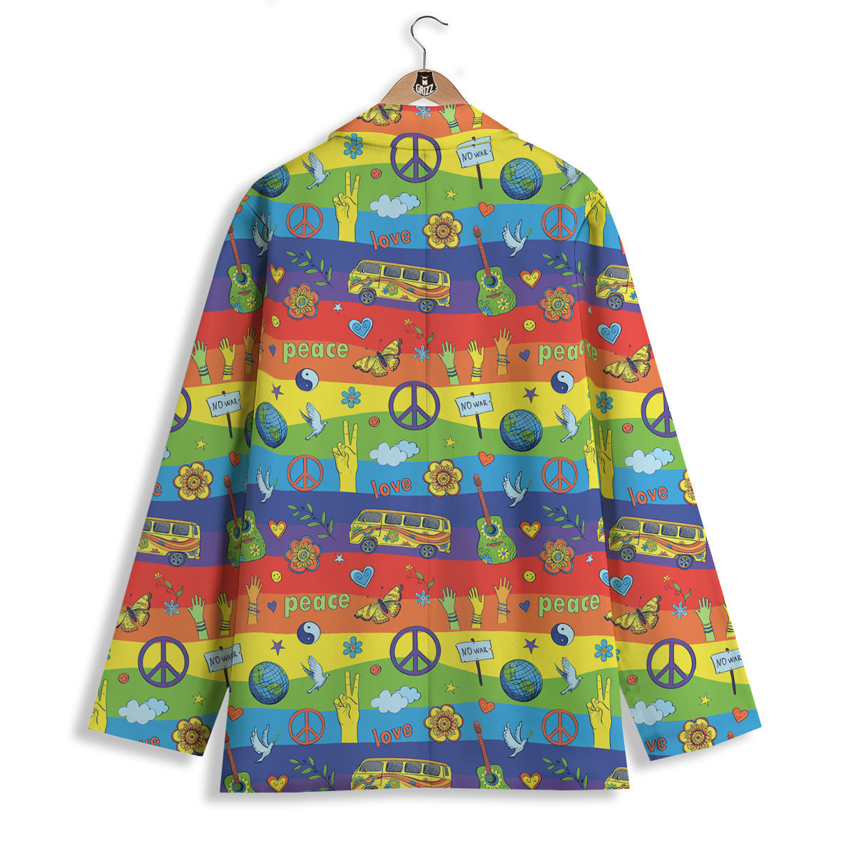 Hippie Drawing Psychedelic Wave Print Pattern Women's Blazer-grizzshop
