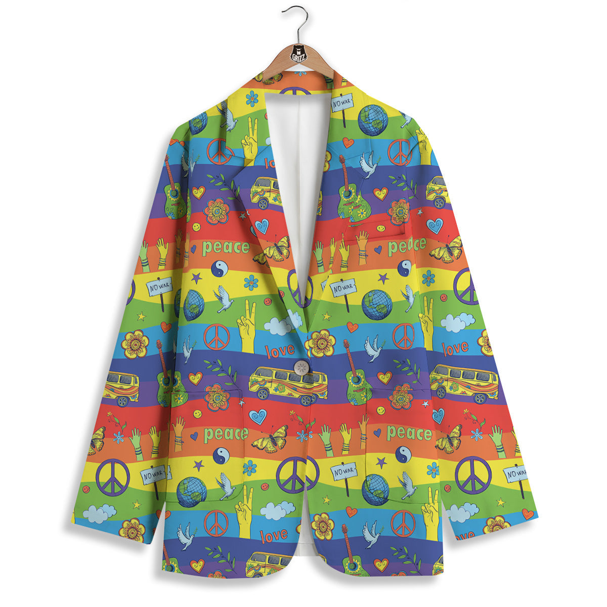 Hippie Drawing Psychedelic Wave Print Pattern Women's Blazer-grizzshop