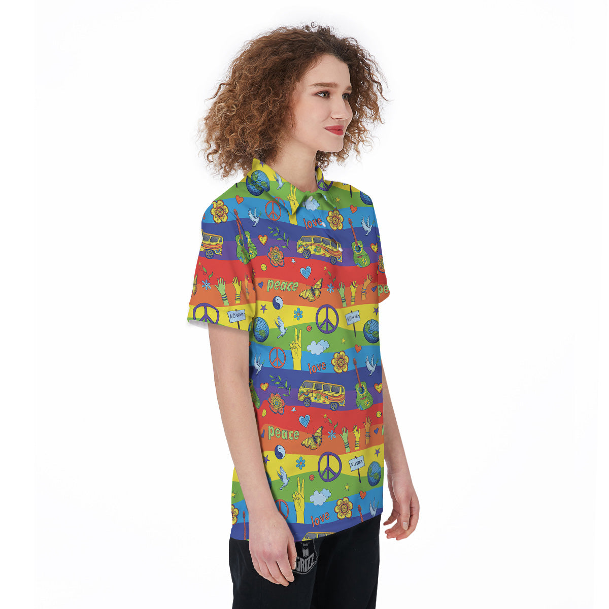 Hippie Drawing Psychedelic Wave Print Pattern Women's Golf Shirts-grizzshop