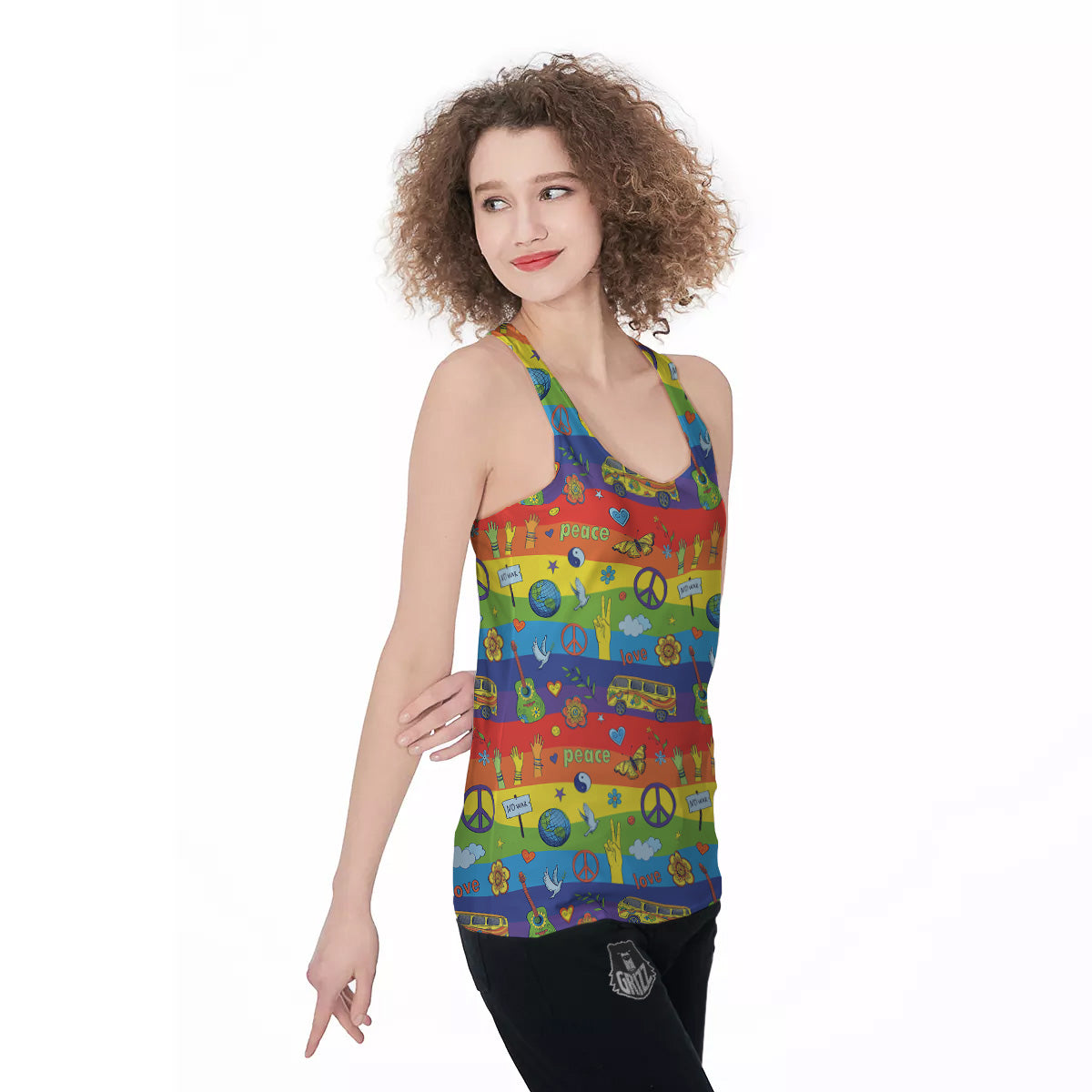 Hippie Drawing Psychedelic Wave Print Pattern Women's Racerback Tank Top-grizzshop