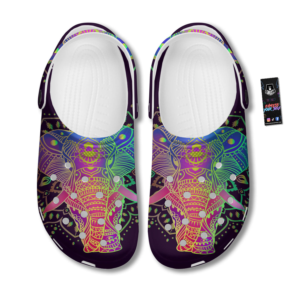 Hippie Elephant Indian Boho Print Clog-grizzshop
