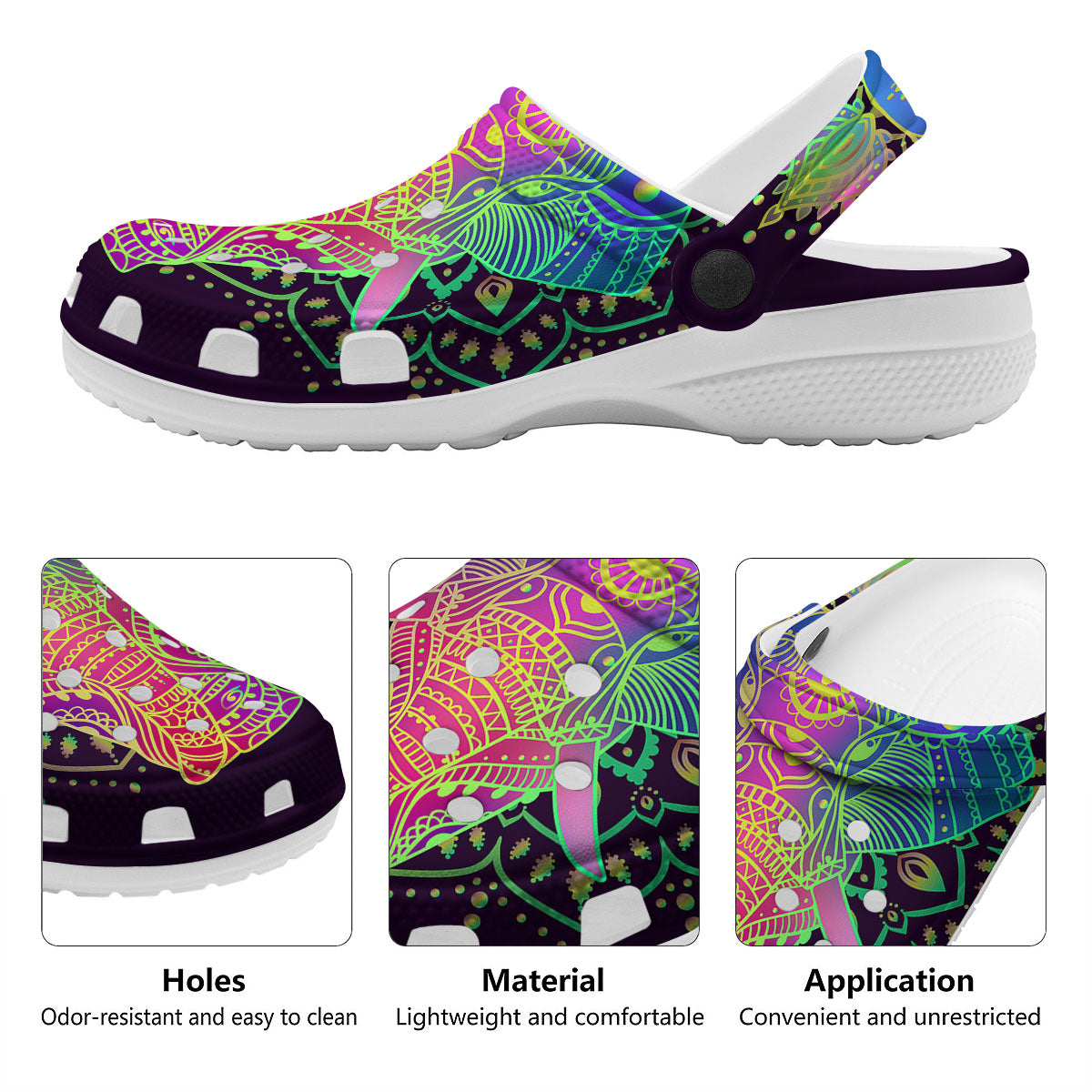 Hippie Elephant Indian Boho Print Clog-grizzshop