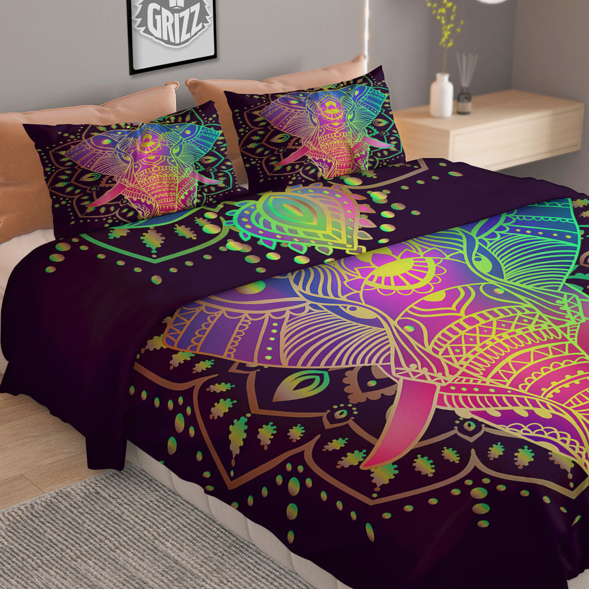 Hippie Elephant Indian Boho Print Duvet Cover Bedding Set