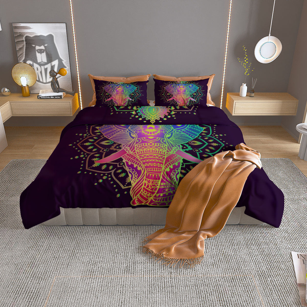 Hippie Elephant Indian Boho Print Duvet Cover Bedding Set