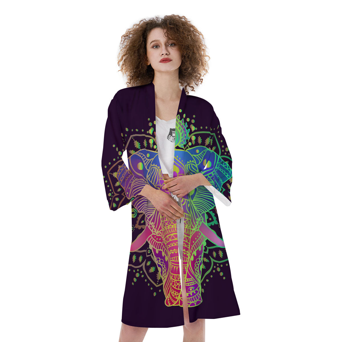 Hippie Elephant Indian Boho Print Kimono-grizzshop