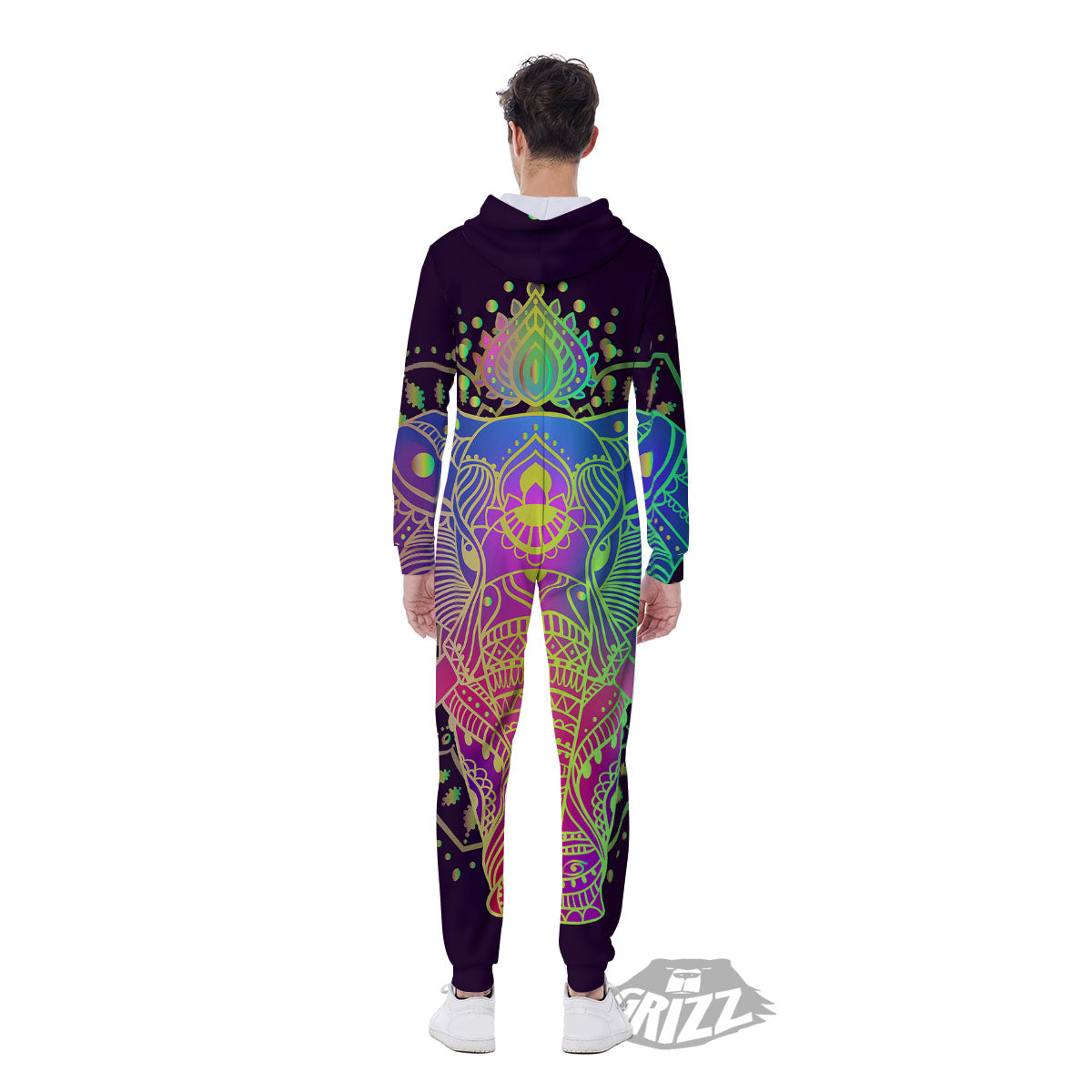 Hippie Elephant Indian Boho Print Men's Jumpsuit-grizzshop