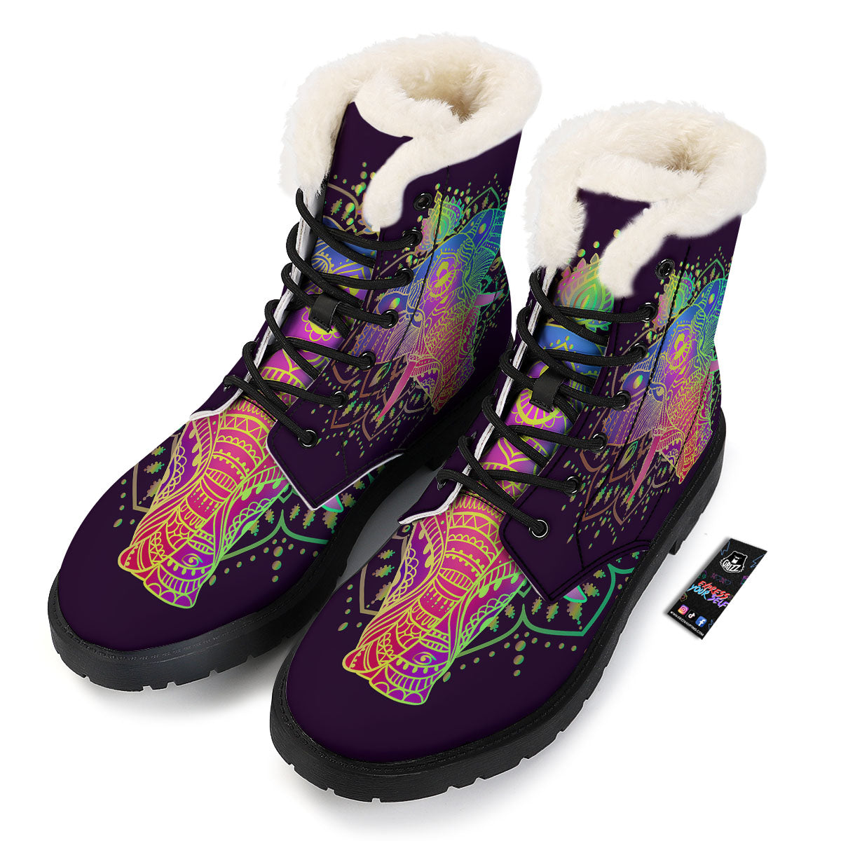 Hippie Elephant Indian Boho Print Winter Boots-grizzshop