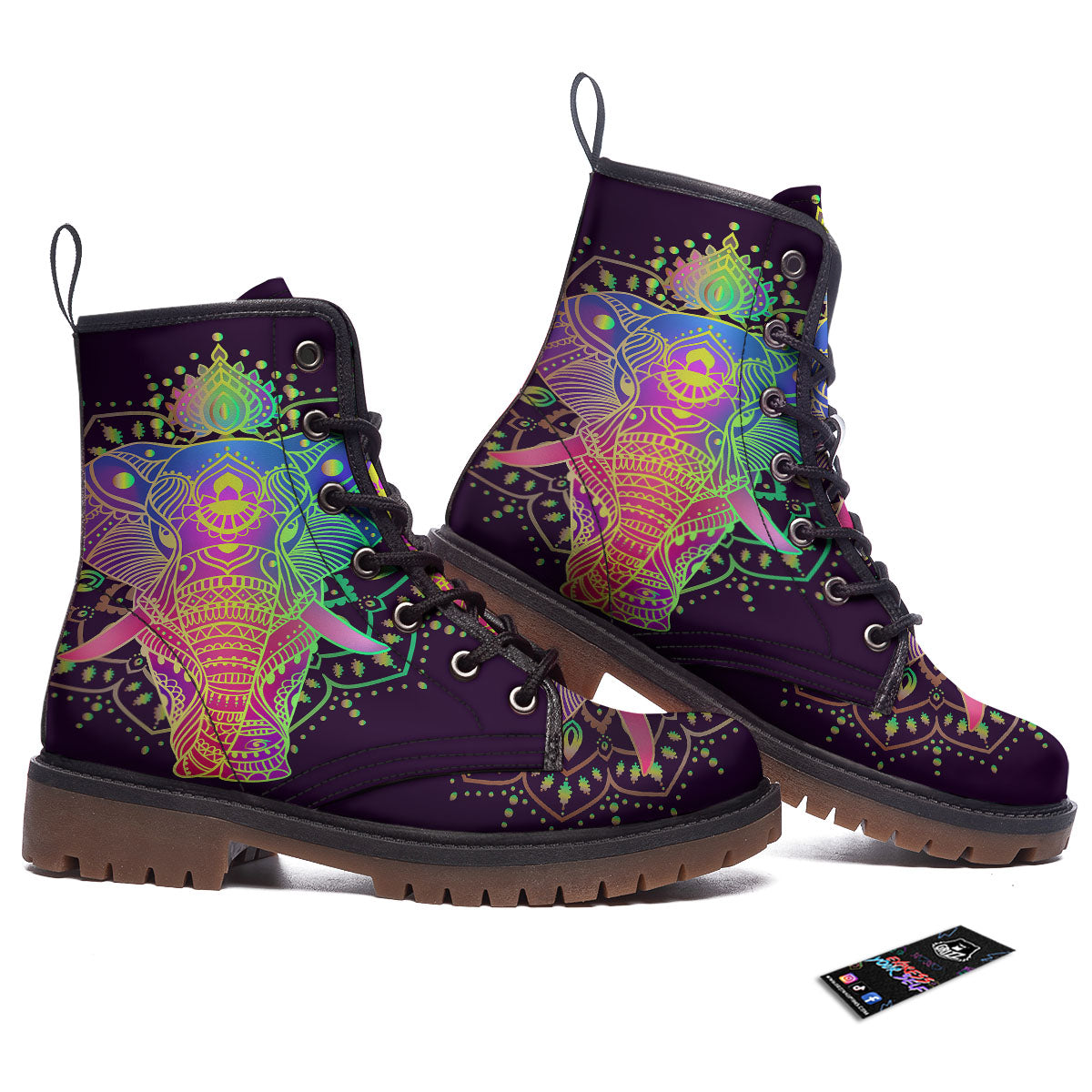 Hippie Elephant Indian Boho Print Work Boots-grizzshop