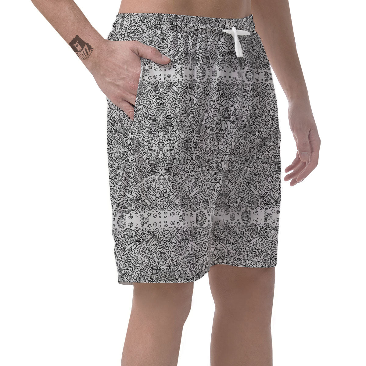 Hippie Graffiti Monochrome Print Pattern Men's Shorts-grizzshop