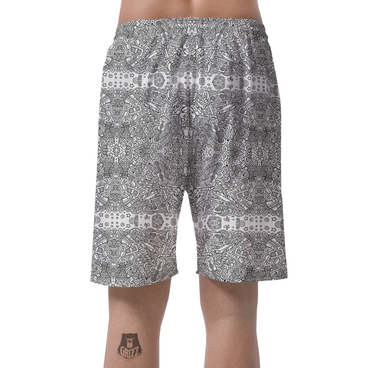 Hippie Graffiti Monochrome Print Pattern Men's Shorts-grizzshop