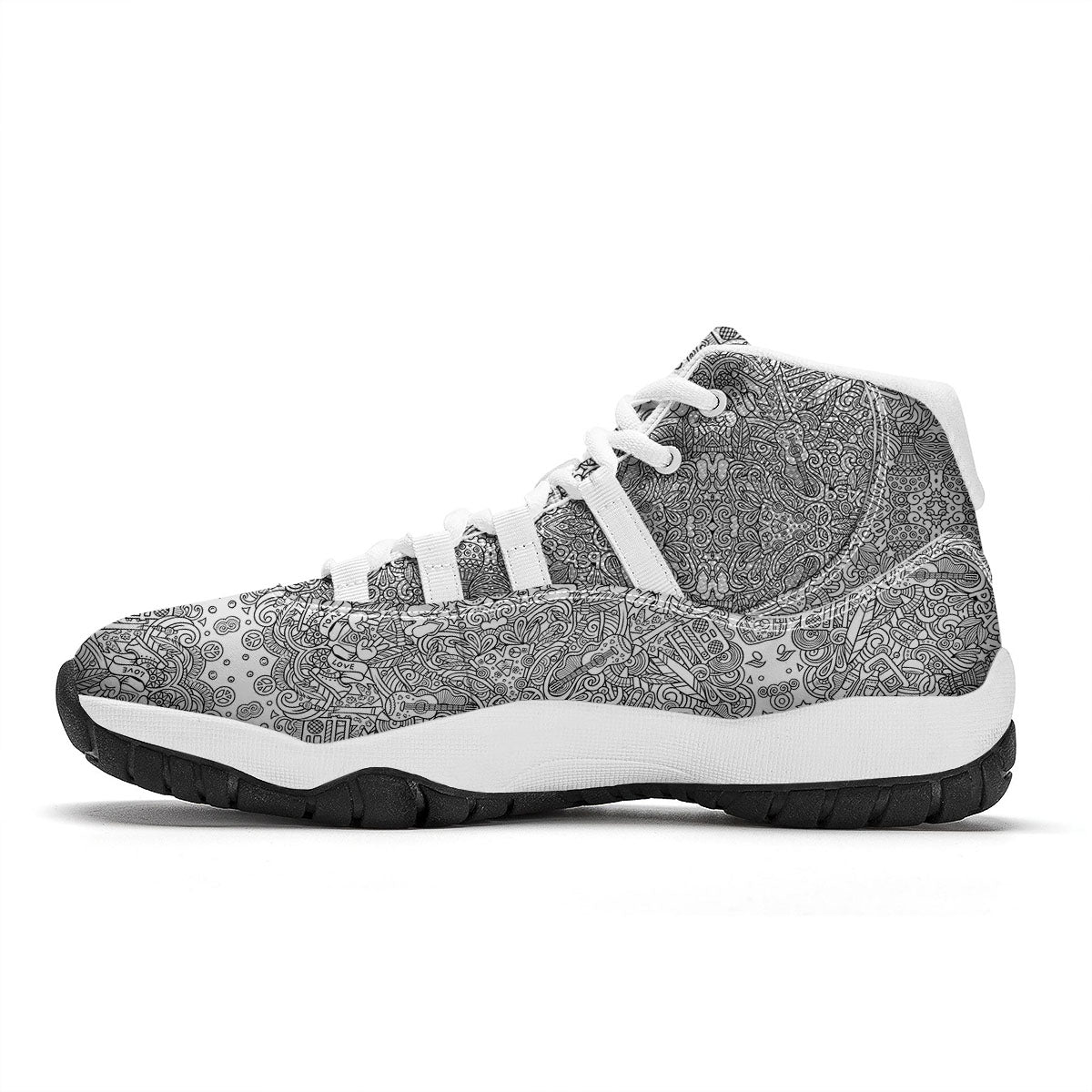 Hippie Graffiti Monochrome Print Pattern White Bball Shoes-grizzshop