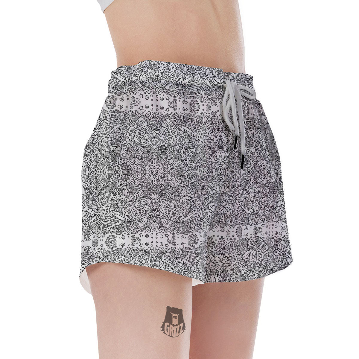 Hippie Graffiti Monochrome Print Pattern Women's Shorts-grizzshop
