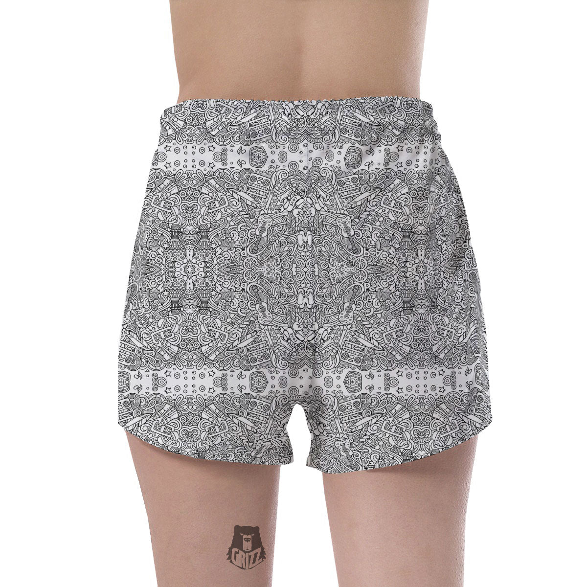 Hippie Graffiti Monochrome Print Pattern Women's Shorts-grizzshop