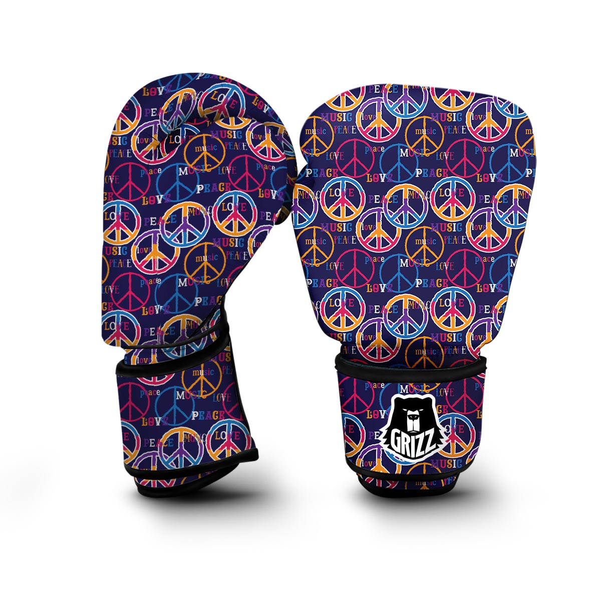 Hippie Music Van Peace Sign Pattern Print Boxing Gloves-grizzshop