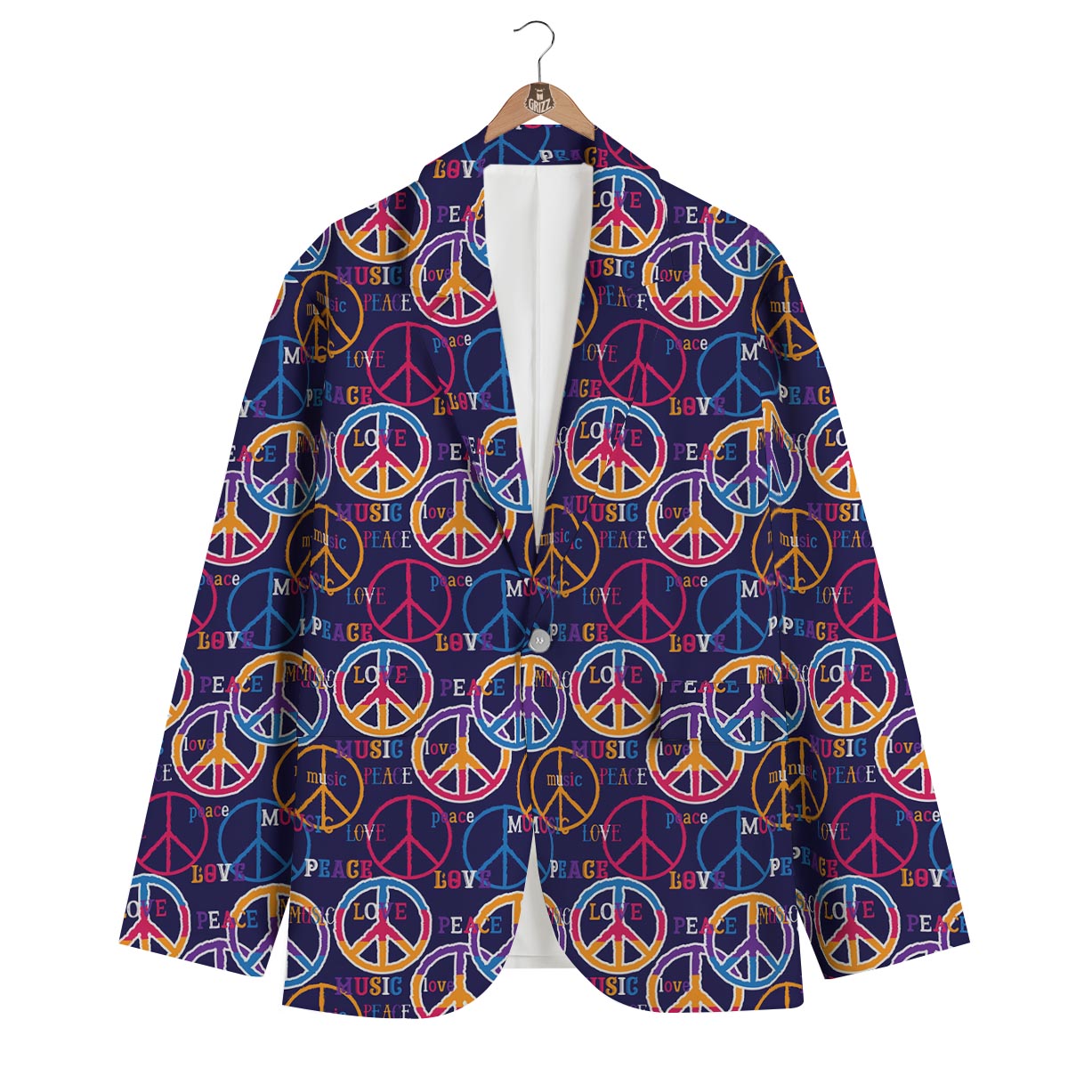 Hippie Music Van Peace Sign Pattern Print Men's Blazer-grizzshop